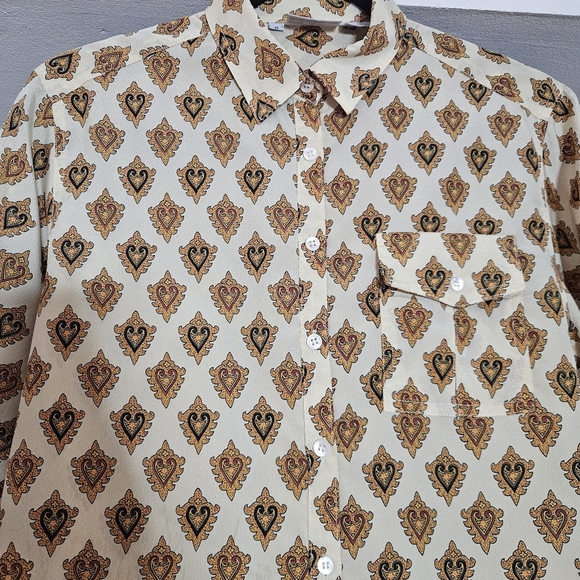 Vintage Liz Claiborne Paisley Heart Blouse 90s Button Down Shirt Women's size 6 - Picture 5 of 6